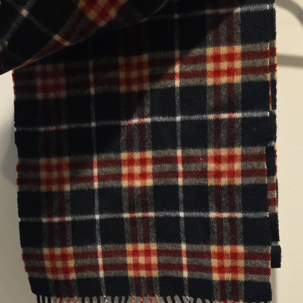 Burberry Men's Plaid Scarf - Black Red And Tan